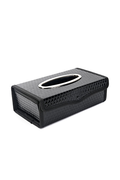 Lawazim Car Tissue Box Black - Rectangular Plastic Holder Diamond Texture Front Loading