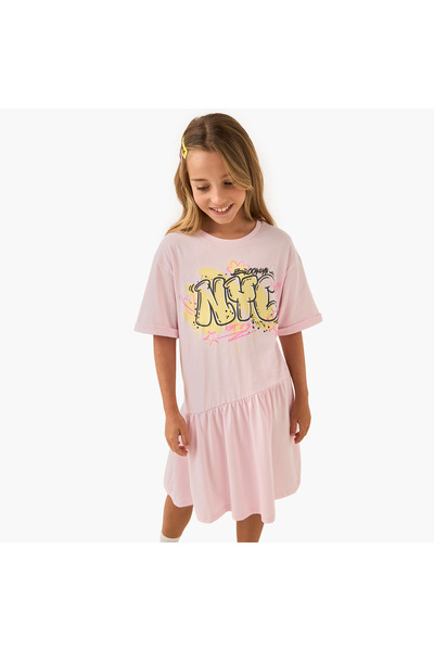 Juniors Floral Print Dress with Drop Sleeves