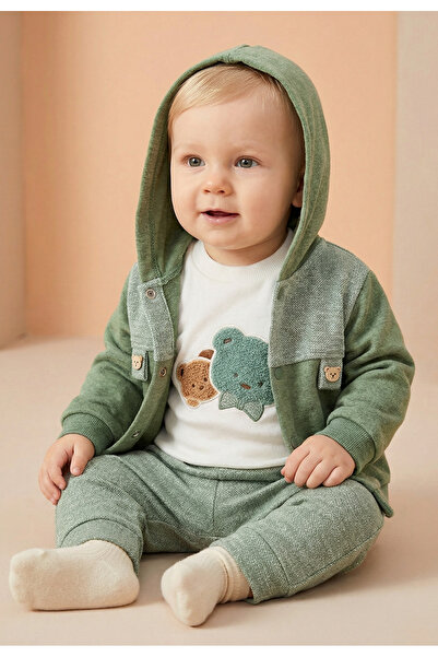 Tuabella طقم أطفال رجالي مكون من بغطاء رأس قطع مصنوع من القطن بنسبة 100% (كارديجان + بادي بأزرار + سروال)