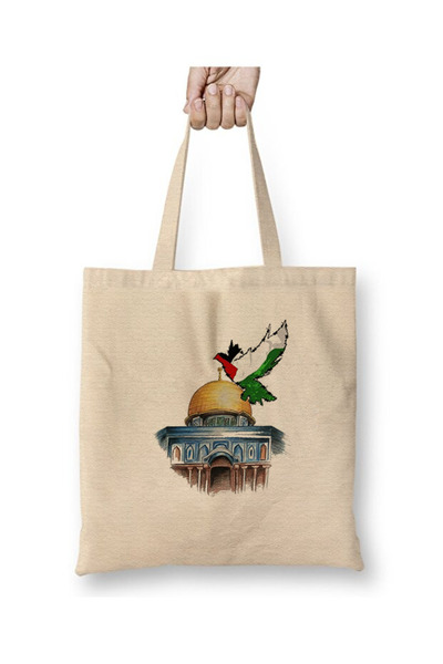 Toyaso Λευκή υφασμάτινη τσάντα Ιερουσαλήμ Τσάντα αγορών με μακριά λαβή Τσάντα...