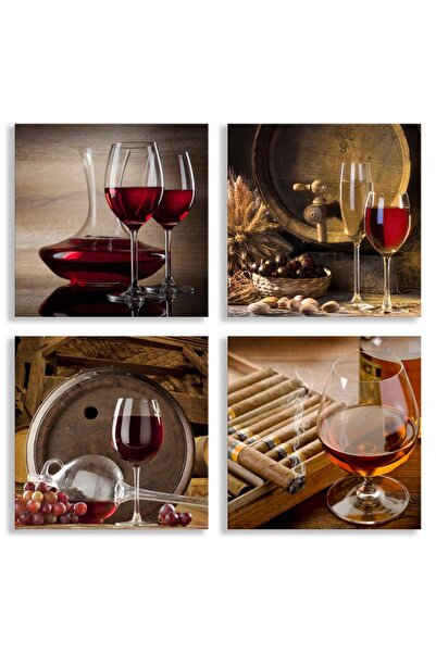 ALAYRA International لوحة فنية حديثة من تصميم ألايرا، تصور كأس نبيذ أحمر، مطبوعة على قماش مؤطر، ملصقات جدارية (4 قطع)