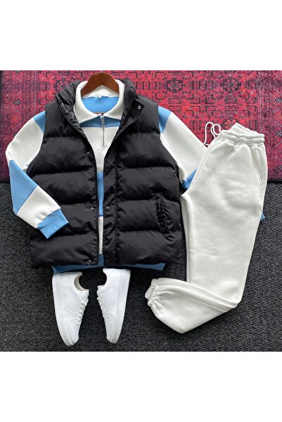 THANBUTİK Padded Inflatable Vest, Segmented Fleece Sweatshirt and Fleece Trac...