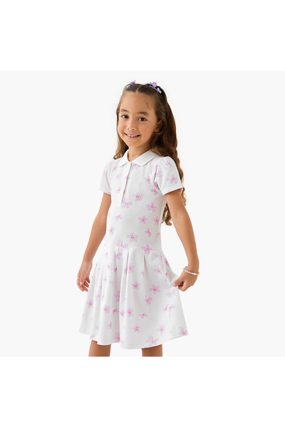 Juniors Slogan Applique Polo Dress with Short Sleeves