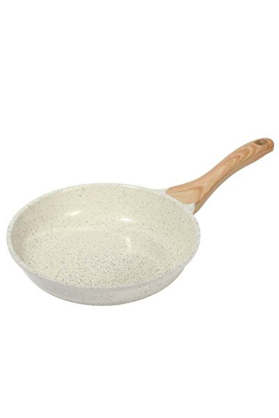 Eslite Life مقلاة ألومنيوم 24 سم، سطح سيراميك غير لاصق، مقبض خشبي، لون أبيض