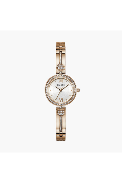 Guess ساعة نسائية ذهبية اللون، مقاس 27 مم، تناظرية، مصنوعة من الفولاذ المقاوم...