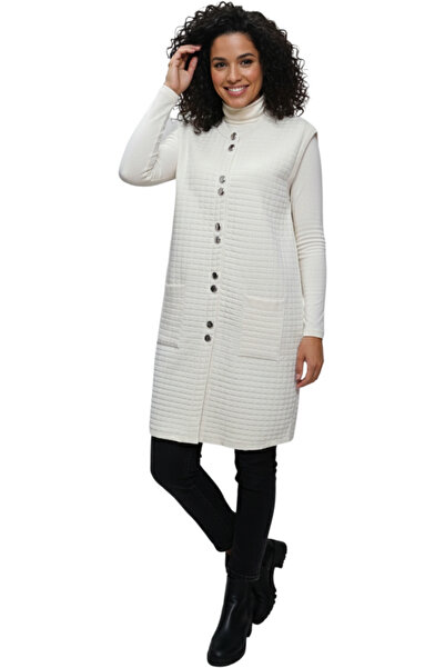 MERSA Kadın Kapitone Düğmeli Uzun Yelek Cepli Günlük Şık Mevsimlik Yelek