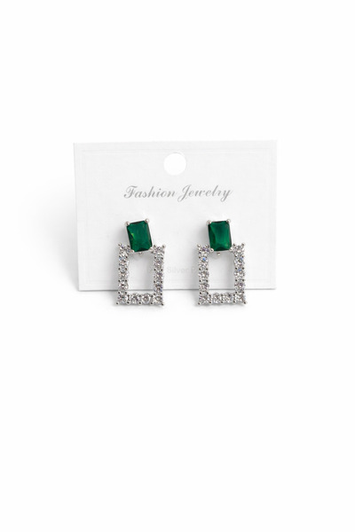 OEM Yeşil Taşlı Dikdörtgen Sallantılı Zirkon Küpe