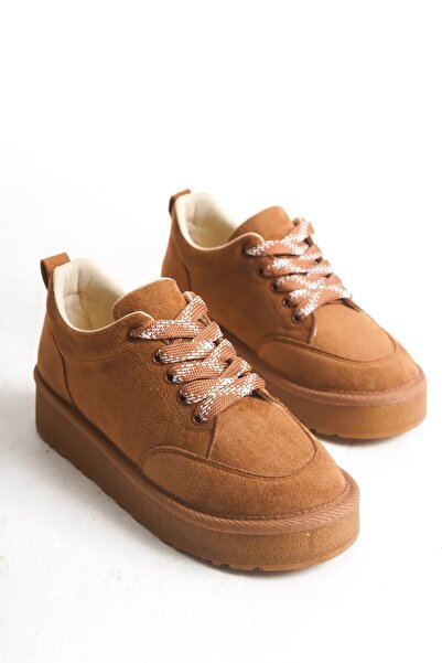 Lively Stylish حذاء نورا اليومي ذو الأربطة ونعل سميك من الجلد السويدي