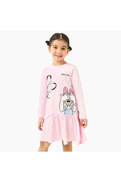 Disney Minnie Mouse and Daisy Duck Print Dress with Long Sleeves