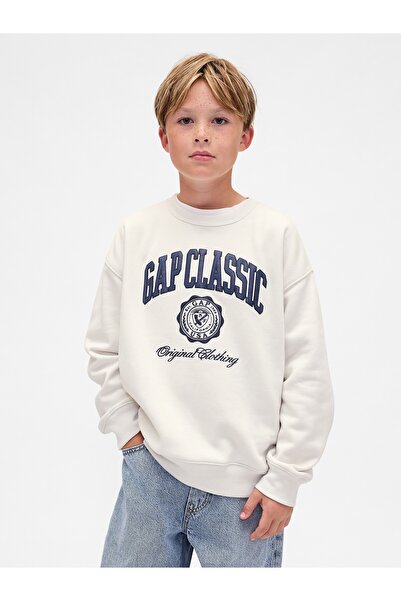GAP Erkek Çocuk Beyaz VintageSoft Relaxed Logo Sweatshirt