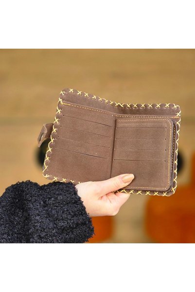 HOODİEMOUSE Crow Girl Figured Small Wallet Ethnic Bohemian Retro Style - Mustard