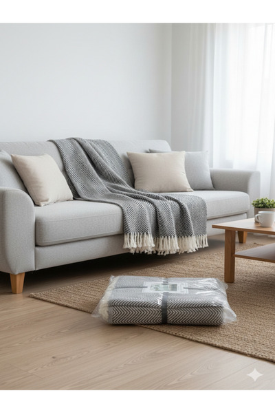 Durul Patterned Double Pike Bedspread with Cotton & Tassels