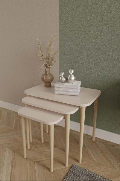 Genel Markalar Dikdörtgen Zigon Sehpa 3'lü Set – Ahşap Ayaklı Modern Tasarım ...