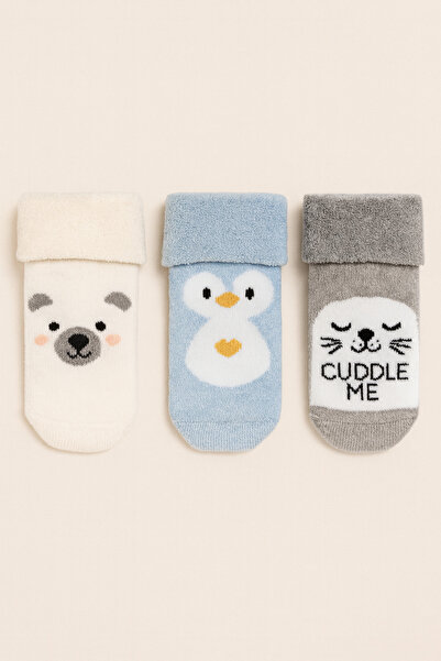 Katia&Bony Bebek 3'lü Hayvan Desenli İçi Havlu Soket Çorap