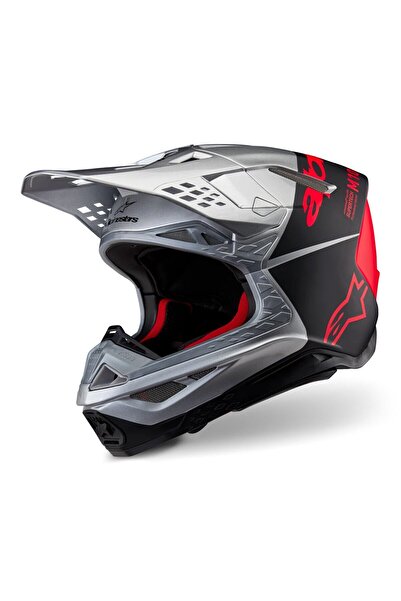 Alpinestars Supertech M10 Flood Off-Road Kaskı Gri Kırmızı Siyah