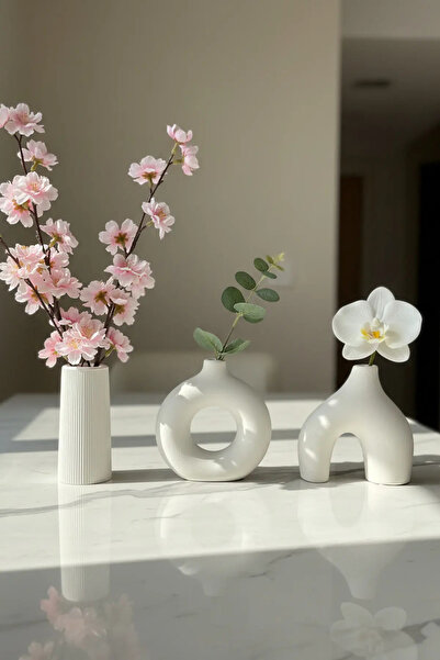 Zuri Stone Bohem - Modern Beton Vazo 3’lü Set – Dekoratif Minimal Vazo