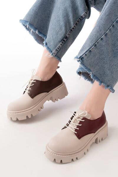 Zerenyus ZRİN-754 Premium Μπεζ Garni Lace-up Ορθοπεδικό Loafer με ψηλή σόλα