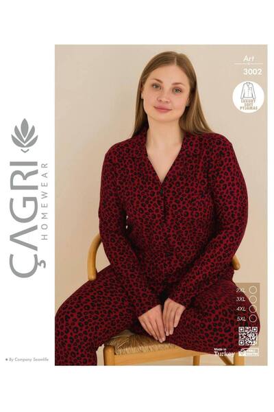 Çağrı Women's Long Sleeve Plus Size Soft Button down Pajama Set