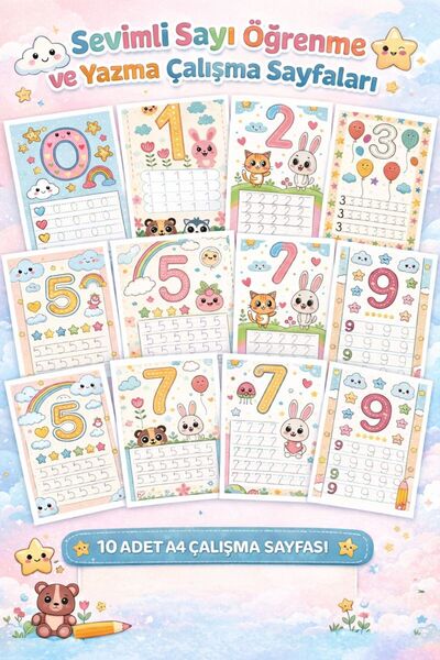 Rana İkra Art Sevimli Sayı Öğrenme Ve Yazma Çalışma Sayfaları (A4)