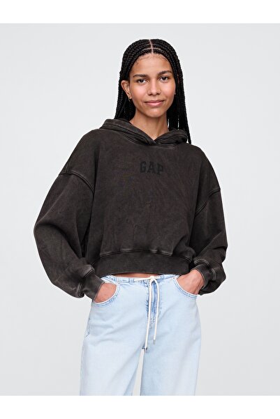 GAP Kadın Siyah VintageSoft Crop Logo Sweatshirt