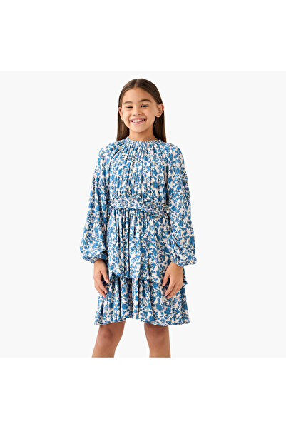 Juniors فستان بطبعة زهور بأكمام طويلة