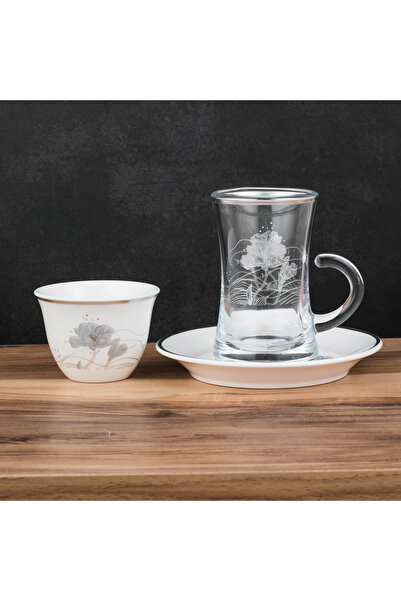 Dania ✨ Luxurious Tea and Coffee Set – 36 Pieces ✨ Elegant glass and porcelain with delicate patterns and a touch of sophisticated silver 🤍