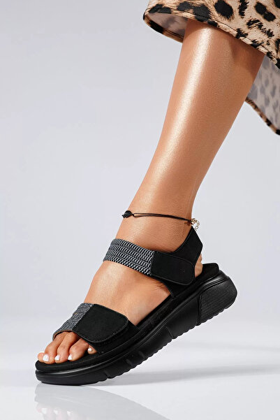 Zaira Sandale cu platforma dama negre din piele ecologica Esther #22401 - 36