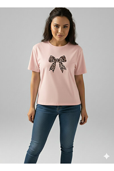 BUWOM Γυναικείο μπλουζάκι KURDELE με λεοπάρ στάμπα και λαιμόκοψη ποδηλάτου