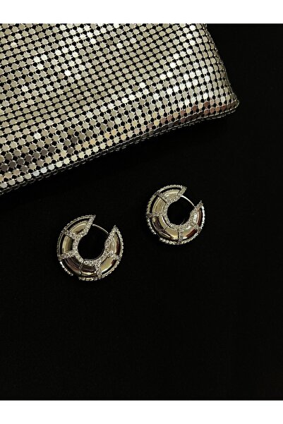 Dore Zirkon Taş Detaylı Premium Silver Halka Küpe