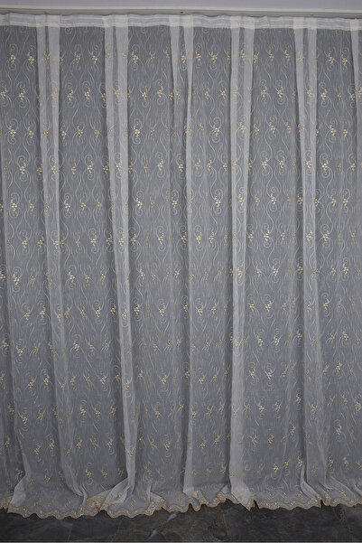 AKÇA TEKSTİL Embroidery 10 Models Cream Color Single Wing Ready-Made Pleated Background Curtain 300*260 cm