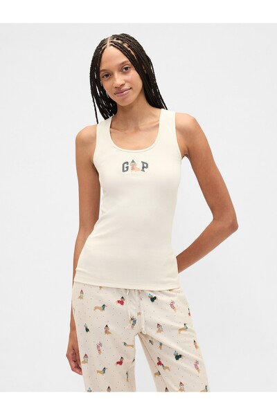 GAP Kadın Bej Logo Ribbed Tank Atlet