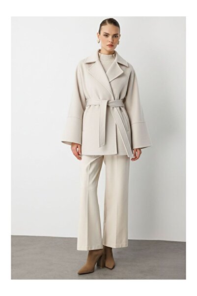 LC Waikiki MG TREND'EN LCW WAIKIKI Rahat Kesim Yünlü Kısa Bej Rengi Kaşe Kaban