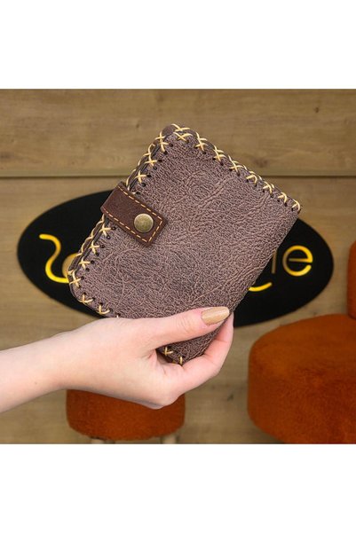 HOODİEMOUSE Mexican F. Kahlo Figured Small Wallet Ethnic Bohemian Retro Style - Brown