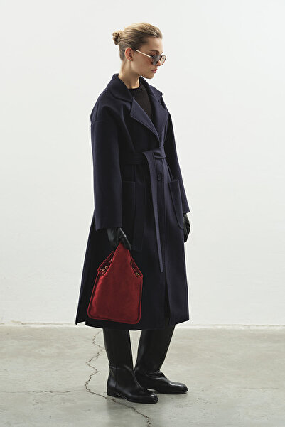 Hooopstore Knitted Stitched Navy Blue Coat