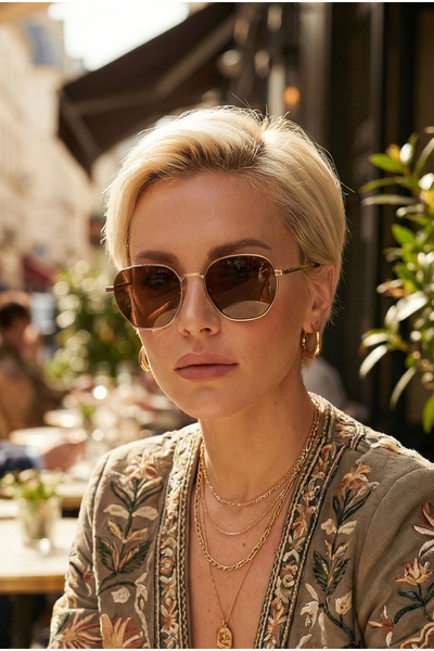 TARSS Harley Gold Metal Sunglasses Geometric Design |   Uv400