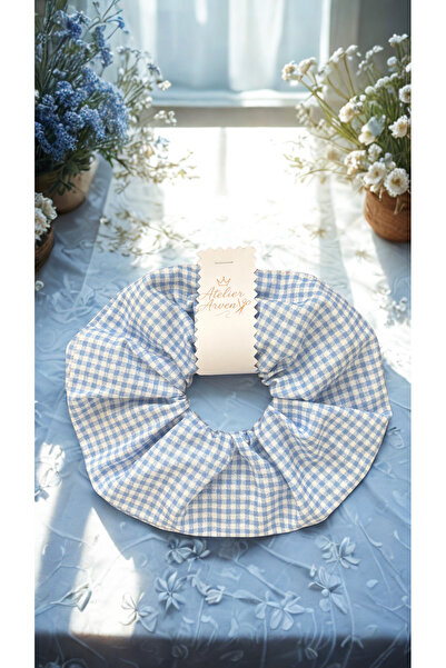 Home Blue Checkered Scrunchie