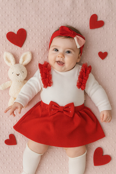 Ozz Baby Newborn Baby Girl (6-9)(9-12)(12-18) Months Set with Ruffled Skirt