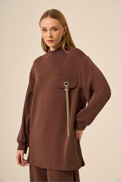 FTZ WOMEN Women's Modal Stone Detailed Suit Brown 31285