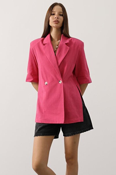 Trend Alaçatı Stili Women's Fuchsia Half Sleeve Oversize Slit Jacket Vs00626