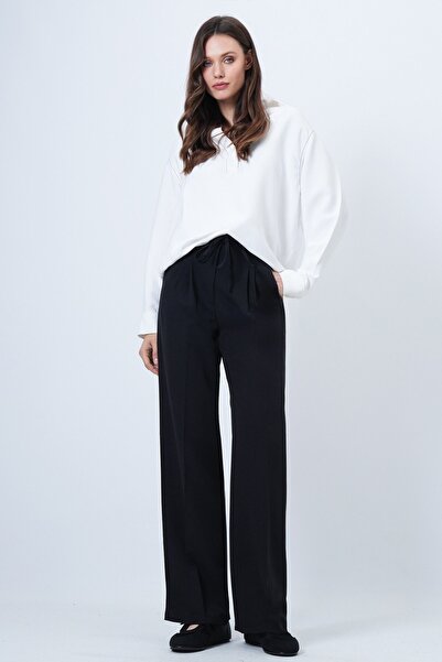 Trend Alaçatı Stili Women's Black Double Pocket Lace-Up Button Closure Palazzo Pants Vs01517