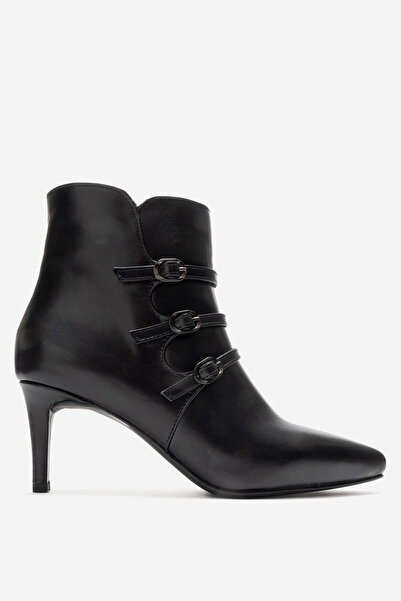 Dericlub Women's Pointed Toe Heeled Boots Real Leather Rg 5505 Black