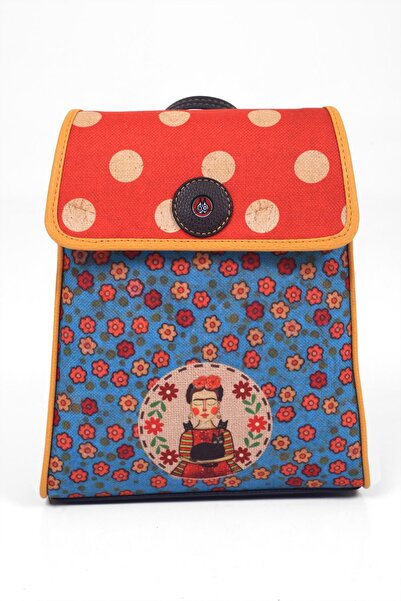 HOODİEMOUSE Blue Frida Figured Backpack with Cover Ethnic Bohemian Style - Brown