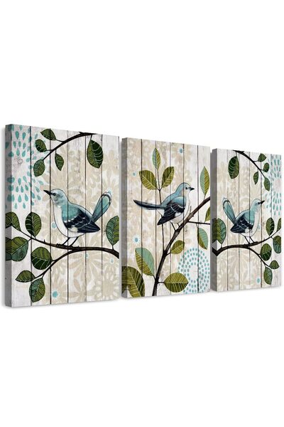 ALAYRA International ALAYRA bird on the branch 3 Piece abstract Canvas Wall A...