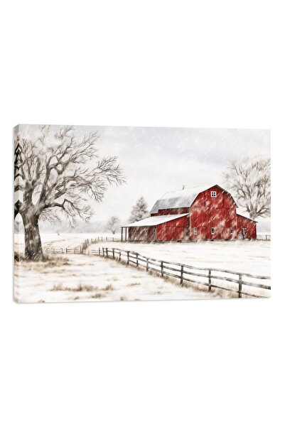 ALAYRA International لوحة جدارية قماشية شتوية من ALAYRA Farmhouse Barn، لوحة ...