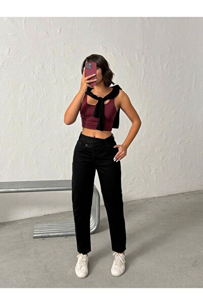 blue wings denım co. جينز موم بتفاصيل حزام غير متماثل في الأمام