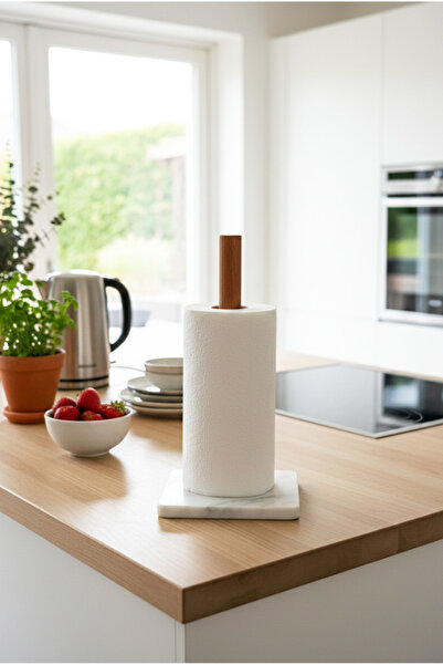 FH finehome Verona Acacia Towel Holder with Marble Base