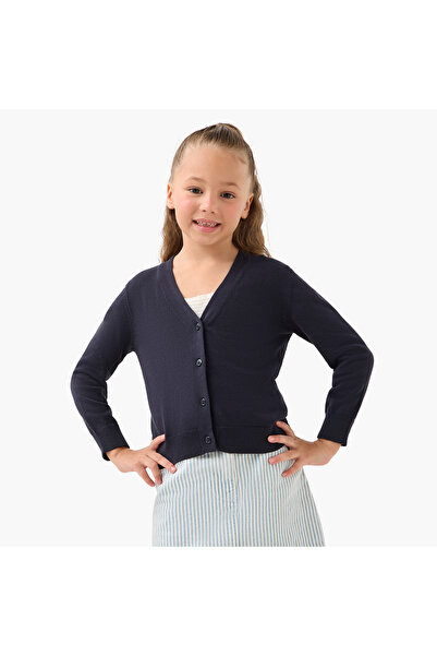 Juniors كارديجان سادة بياقة على شكل حرف V وأكمام طويلة