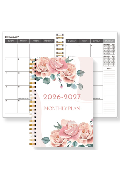 Choice مخطط بيتش الأسبوعي والشهري A5 لعامي 2026-2027 - من يناير 2026 إلى ديسمبر 2027، منظم حلزوني مع تقويم و