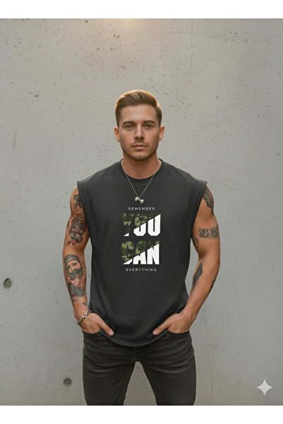 BW Bravely Wear YOU CAN Baskılı Erkek SIFIR KOL Sporcu Atlet T-Shirt