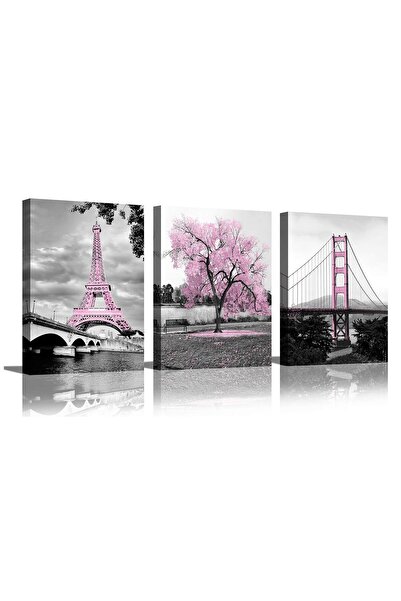 ALAYRA International جدار ألايرا لغرفة النوم: شجرة وردية، باريس، برج إيفل، جسر البوابة الذهبية، رومانسي، أبيض وأسود